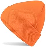 Hatsatar Unisex warme Beanie Strickmütze | Wintermütze für Damen & Herren | Feinstrick Mütze doppelt gestrickt | warm & weich (orange)