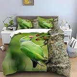 Generisch Papagei Bettwäsche-Sets 220x240 GrüN Bettbezüge Weich Mikrofaser Bettzeug mit Reissverschluss Bettbezug übergröße und 2 Kissenbezuegen 80x80 cm -Ai24