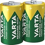 VARTA Batterien D Mono, wiederaufladbar, 2 Stück, Recharge Accu Power, Akku, 3000 mAh Ni-MH, ohne Memory Effekt, vorgeladen, sofort einsatzbereit