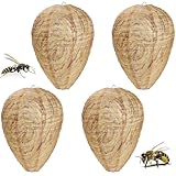 4 Stück Wespennest Attrappe, Künstliches Wespennest aus nässebeständigem Stoff zur Wespen Abwehr,Präventiv gegen den Neubau von Wespennestern, Zum Aufhängen I Garten Balkon