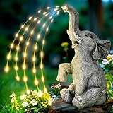 GIGALUMI Upgraded Elefantenstatue Gartendekoration True Bewässerungselefant Figur Solarbetriebene LED Lichter, Geschenke für Frauen, Geburtstagsgeschenke für Frauen, Elefanten Dekoration für Terrasse