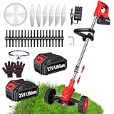 Akku-Rasentrimmer 21V Elektrischer Rasentrimmer - Rasentrimmer Mit 4.0AH Akku-Batteriebetriebener Garten-Rasen-Unkraut-Trimmer Elektro-Trimmer Gartenkantenfräser mit 3 Arten Klingen für Garten, Hof