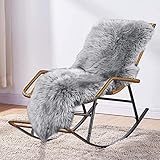 MH MYLUNE HOME Lammfell Teppich Schaffell echt groß 170X60cm schafsfelle grau weiche und Flauschige Decke Sitzfell Bett-Vorleger oder Matte für Wohnzimmer Stuhl Sofa