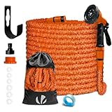 VOUNOT Flexibler Gartenschlauch 30 m, Flexibel Wasserschlauch Dehnbarer mit 10 Sprühfunktionen, 1/2 Zoll und 3/4 Zoll Schnelladaptern, Aufbewahrungstasche inklusive, Orange