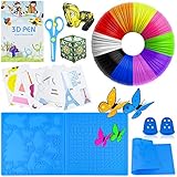3d Stift Zubehör Set, 3D Stift Filament PLA 10 Farbe 1,75mm je 5M, 3D stift Vorlage, GroßEs Silikonpad 41.2 * 20.3cm mit 2 Fingerschutz und Schere, zubehör 3d stift für Kinder und Anfänger
