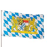 PHENO FLAGS Premium Bayern Flagge 100% recycelt 90x150 cm - Extrem Wetterfeste Fahne mit Metall-Ösen und spezieller Versiegelungstechnik - Doppelt gesäumte Fahne mit brillanten und lebendigen Farben