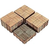 Yaheetech Holzfliesen 27 Stück pro Set (2,6 m²), Balkonfliesen mit Drainagesystem, Terrassenfliesen Gartendeko Fliesen Bodenbelag für Indoor & Outdoor, witterungsfest Hellbraun