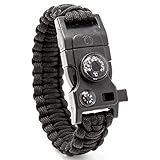 Steinbock7 Matterhorn 16in1 All-in-One Paracord Armband, widerstandsfähig, Mini-MultiTool, Survival Gadget, Farbe: schwarz