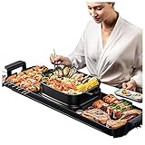 Elektrogrill mit Hot Pot 2 in 1 Indoor Korean BBQ Grill, 2200 W multifunktionaler rauchfreier BBQ Hot Pot Doppeltopf, Antihaft-Pfanne, für 5-10 Personen