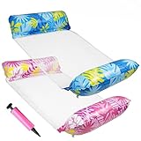 2er-Set 4-in-1 Wasserhängematte mit Netz & Aufblasbare Hängematte Pool – Pool-Hängematte & Wasser-Hängematte, Schwimmbett & Loungesessel für Erwachsene & Kinder – Ahornblatt-Blau & Ahornblatt-Magenta