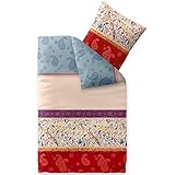 CelinaTex Touchme Biber Bettwäsche 135 x 200 cm 2teilig Baumwolle Bettbezug Megan Ornamente beige blau rot