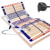 elektrischer Lattenrost 100% BUCHE - Kopf- u. Fußteil elektrisch verstellbar - SCHULTERFRÄSUNG, 7 Zonen, 44 Federleisten, Härteregulierung, Mittelgurt - Motor Comfort 44® - fertig montiert (90x190)