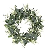 SLFYEE Große Künstlich Pflanzen Türkranz Eukalyptus Kranz Deko Eukalyptus Dekokranz Hängen Wandkranz Türkranz Grün für Hochzeit Tür Party Fenster Wand Kamin Dekoration 40cm