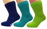 vitsocks Kinder Socken 98% BAUMWOLLE weich dünn lässig (3x PACK) Jungen und Mädchen, grün blau türkis, 31-34