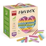 bioblo Funbox Pastel Mix 200 Stück | Nachhaltige Bunte Bauklötze für Kinder ab 3 Jahren | Holzbauklötze Kinderspielzeug | STEM Montessori Spielzeug für Stapel- & Balancierspiele