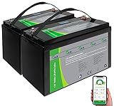 tka Köbele Akkutechnik Speicherbatterie: 2er-Set LiFePO4-Akkus mit 12 V, 100 Ah / 1.280 Wh, BMS, Display, App (Solarspeicher, Solarbatterie)