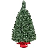 Yaheetech 90cm künstlicher Weihnachtsbaum, Mini Weihnachtsbaum, Weihnachtsdeko, Christbaum, schwer entflammbar, Material PVC, inkl. Zementbasis für Tischdeko, DIY