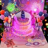 3 Stück Happy Birthday Geburtstagskarte 3D Pop Up – Mit Musik & LED-Licht & ausblasbarer Kerze Feuerwerk Design, Grußkarte mit Geschenkcharakter für Frau Männer Kinder Familie Freunde（rosa）