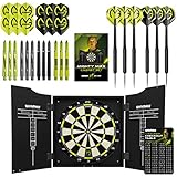 WINMAU MvG Mighty Mike Dart Schrankset Beinhaltet Borsten-Dartscheibe, 2 Sätze Darts sowie Zubehör, L, Schwarz