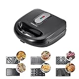 SOKANY 6-in-1 Multifunktionsgerät 750W (Sandwich Maker, Waffeleisen, Kontaktgrill, Donut Maker und mehr) Antihaftbeschichtete Platten, Doppelseitiges Backen, Automatische Temperaturregelung