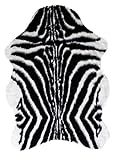 Mr. Ghorbani Kunstfell Teppich- Zebra Schwarz Weiß in 3 Größen, Tier Fell, Tiermuster in Weiß Schwarz, Größe Teppiche:100 x 070 cm