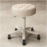 Rollhocker aus PU-Leder mit leisen Rädern, höhenverstellbar, Drehhocker für Zeichnungen, Salon, Tattoo, Zuhause, Büro, Beige