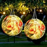 2 Stück Lampions Solar Außen, 25cm Solar Lampions Außen Wetterfest Retro Solarlaterne Hängende Wasserdicht Nylon LED Lampions Laterne Nylon Solarlampions für Außen Hängend Gartenlaterne für Draußen