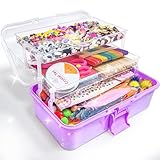 LINAYE 1600+Pcs Bastelset für Kinder Bastelbox Bastelmaterial Set,Bastelkoffer Gehören Pompons,Pfeifenreiniger,Scrapbooking Basteln Kinder Alter 4 bis 10 Geschenk für Junge Mädchen Bastelbedarf Lila