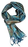 ufash Pashmina 100% Seidenschal aus Indien für Damen & Herren, Paisley Muster, 160 x 35 cm - Schal aus reiner Seide, Blau