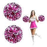 GEFIRE Pompons Cheerleading 2 Stück Cheerleader Pompons Sportkader Cheerleader Pompons Metallisch Cheerleader Pompons (Rosenrot Silber) Cheerleading Pompons Tanzpompons Sportspiel Teamgeist