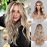 HAIRCUBE Lace Natur Perücken für Frauen auf der Suche nach hitzebeständigen Faser —-mittlerer Teil lockiges/welliges Haar (aus heller Asche bis grauem Blond)