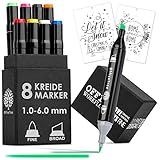 OfficeTree 8 x Kreidemarker Bunt - Kreidestifte für Fenster Vorlagen - Kreidestifte für Tafel Abwaschbar - Fenstermalstifte Abwaschbar Kinder - inklusive 2 Malvorlagen als Download