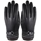 YMXDHZ Schwarze, Warme Fleece-Winterhandschuhe for Herren Und Damen, Winddichte Und wasserdichte Touchscreen-Lederhandschuhe (Color : Black, Size : D)