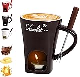 Schokofondue Tasse Set mit Gabel,Becher zum Schmelzen von Schokolade,Keramik Schoko Fondue Tassen,Mehrzweck Schokoladenfondue Tasse Set,Wärmebecher für Käse Butter Süßigkeiten Karamell (Schwarz)