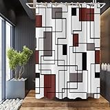 GCIREC Duschvorhang, 165x180cm, Burgunderrot Schwarz Weiß Grau Moderne Minimalistische Linie Geometrisch Quadrat Kariert Wasserdichter Stoff Maschinenwaschbarer Badezimmervorhang mit Haken