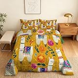 Generisch Alpaka Lama Bettdecke 155x220 4 Jahreszeiten, Ohne Bezug, 1 Kissenbezug 80x80, Cartoon Tiere Motiv Wende Steppdecke, Schlafzimmer Deko, Geschenke, Superweich - S&E657