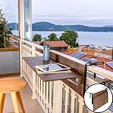 Balkon Bartisch für Geländer, Outdoor Klappbarer Deckschienentisch für Terrasse, Balkon Hängender Schreibtisch für viele Geländer kompatibel, Holzbar Serviertisch für Veranda (Nussbaum, L:100.3