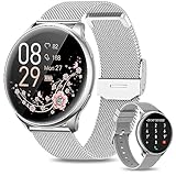 RUXINGX Smartwatch Damen Herren mit Telefonfunktion, 1.32 Zoll HD Voll Touchscreen, Armbanduhr mit SpO2 Pulsuhr Menstruationszyklus Schlafmonitor Schrittzähler Kalorien IP67 für iOS Android Silber