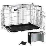 VOUNOT Hundekäfig Klappbar mit Abdeckung, Hundebox Auto Hundetransportkäfig mit Doppeltüren, 2 Transportgriffen & Bodenschale, XL 107x70 x78 cm, Schwarz