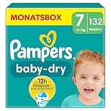 Pampers Windeln Größe 7 (15kg+) Baby-Dry, Extra Large, MONATSBOX, bis zu 12 Stunden Rundum-Auslaufschutz, (1er Pack) 132 Stück