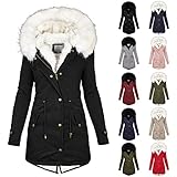 Ydsxlp Wanderjacke Damen Lange Wintermantel Oversize Einfarbig Langarm Steppmantel mit Pelzkragen Winter Dicke Warmer Baumwolle Mantel mit Kapuze Outdoor Winterparka Mantel(A Schwarz,S)