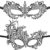 2 Stück Maskenball Augenmaske Fasching Spitzenmaske Spitze Venezianische Maske Elegante Maske Damen für Männer Halloween Karneval Party Kostümzubehör, Verstellbare Spitzenmaskenball mit Glitzerndem