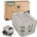homeAct Premium Brotdose Edelstahl 3 in 1 auslaufsicher | 1800ml Lunchbox aus Metall mit GRATIS Ersatzdichtung | klimaneutral | Edelstahl Bento Box Brotbüchse | Vesperdose für Schule & Arbeit