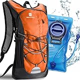 BBAIYULE® Trinkrucksack mit Trinkblase 2L, BPA-Frei| Fahrradrucksack mit Reflektoren | Rucksack mit Trinksystem |Laufrucksack Ultraleicht 380g| Laufen, Fahrrad (Orange + Blau Trinkblase)