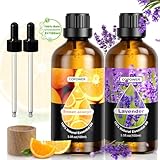 COPOWER Ätherische Öle für Diffuser, 2x100ml Ätherische Öle - 100% Reine Natürliche Unverdünnte Lavendelöl und Orangenöl, Duftöl GeschenkSet für Humidifier, Kerzen, Massage, Schlaf Fördern