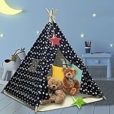 Tipi Spielzelt für Kinder | Kinderzimmer mit Plüschmatten |Drinnen Baumwolle Segeltuch Kinderzelt Indianerzelt (150cm Hoch ) (Navy blau)