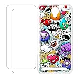 UOGNADGD Kompatibel mit Alcatel One Touch Flash Plus Bunte Personalisierte Hülle mit 2 Glasschutzfolie-Schutzfolien – Stoßfest und Kratzfest (Graffiti)