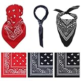 Molain 3 Stücke Unisex Paisley Bandanas Cowboy Bandana Multifunktion Taschentücher Paisley Druck Kopftuch, Schwarz & Rot & Dunkelblau, 54 x 54 cm