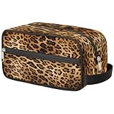 Tragbare Reise Kulturbeutel Retro Leopard Gepard Tierdruck Make-up Organizer Tasche Waschtasche Große Toilettenartikel Kosmetikkoffer für Frauen Männer Mädchen Jungen, mehrfarbig, 10.5x4.4x5.3inch