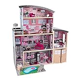 KidKraft Sparkle Mansion Puppenhaus aus Holz mit Möbeln und Zubehör, Spielset mit Katze, Aufzug, Garage und Pool für 30 cm große Puppen, Spielzeug für Kinder ab 3 Jahre, 65826